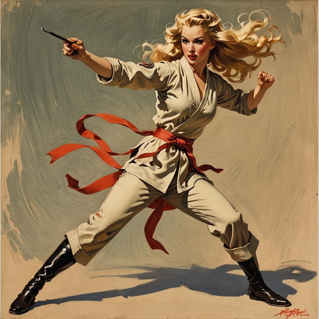 Blonde Martial Artist in Pin-Up Style