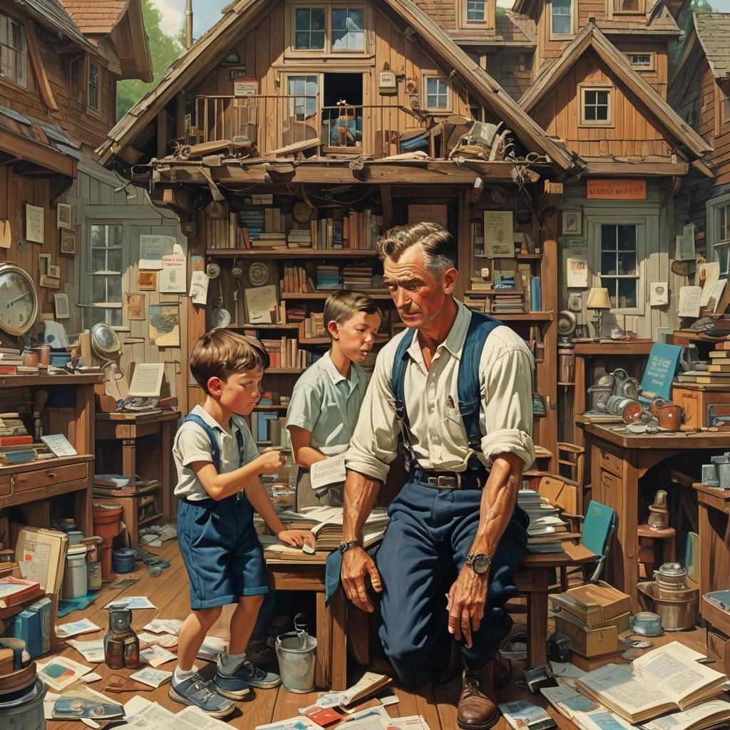 Vintage Illustration of Sailor and Children Among Books