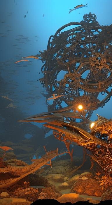 robotic cyborg serpentine leviathan sea snake, shimmering with phosphorescent blue light, surrounded by a flurry of mech...