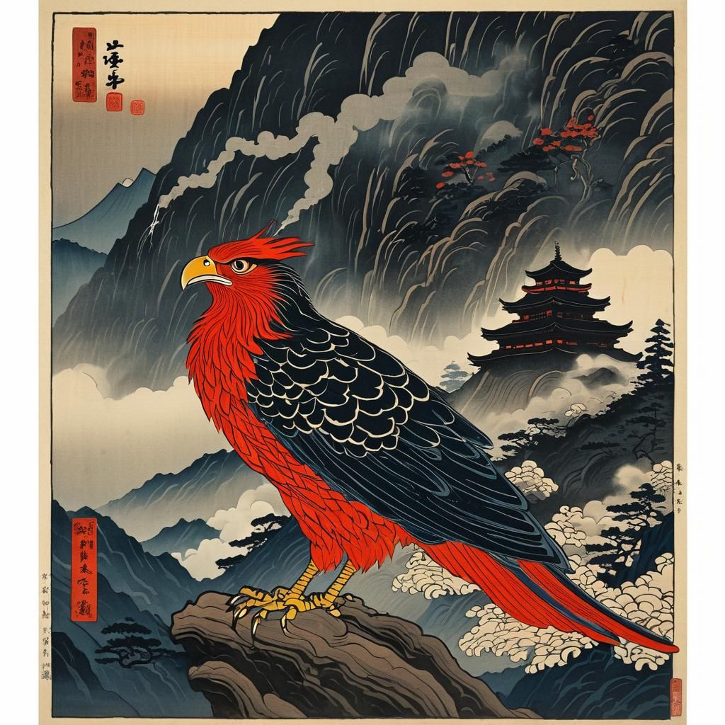 Yamabushi Tengu Portrait in Ukiyo-e Style