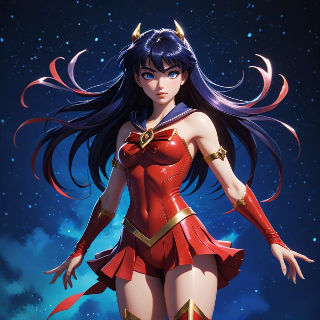 Confident Anime Warrior in Gradient Blue