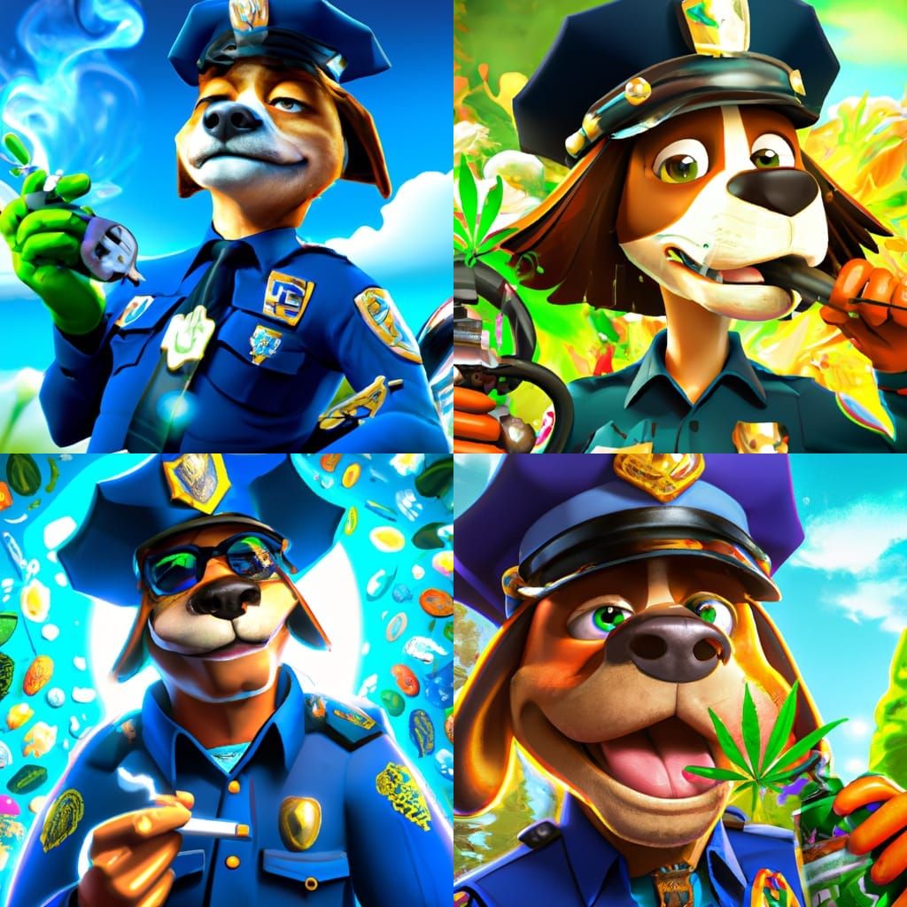 Paw Patrol Chase Smoking Cannabis: Detailed 4K Art