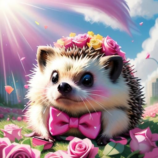 Cartoon Hedgehog in Roses, Graffiti Art Style