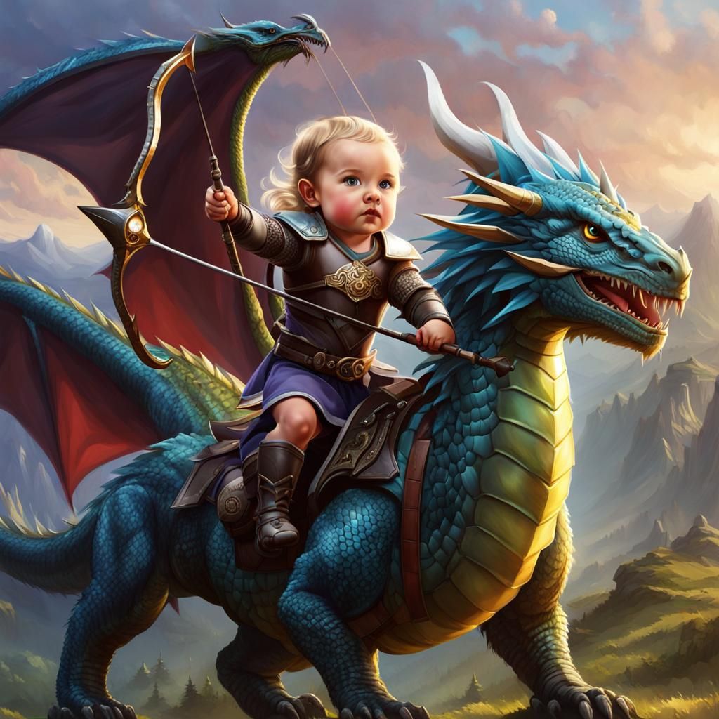 Baby Archer Riding Dragon: Fantasy Warrior