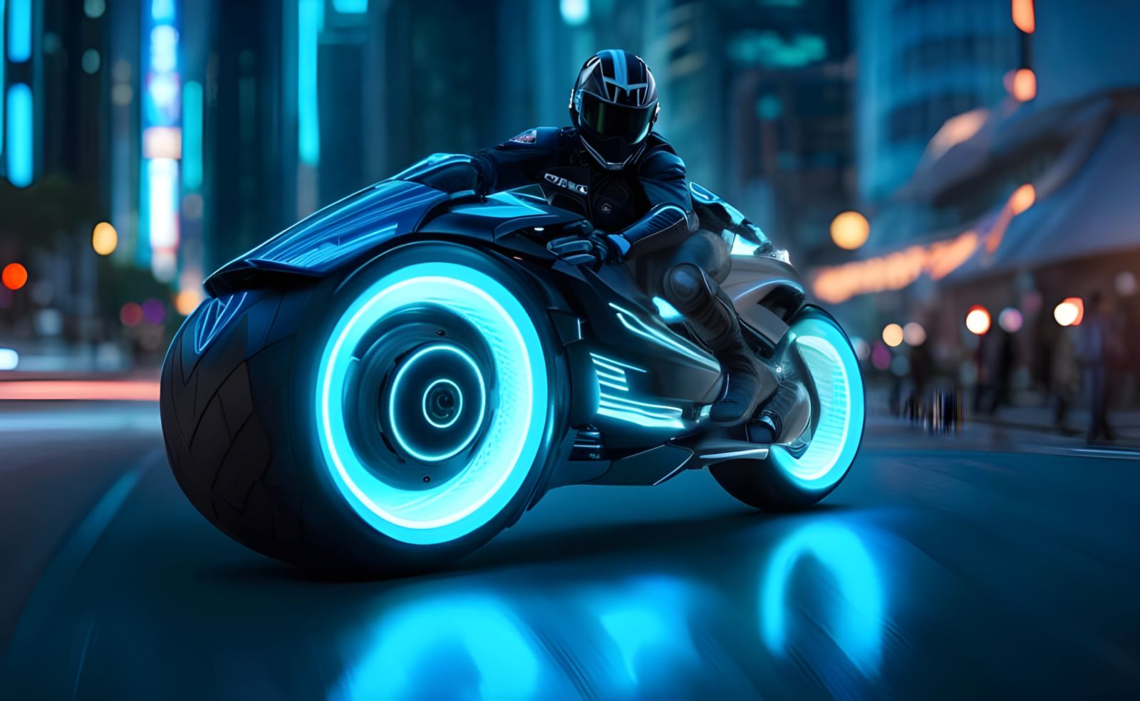 Tron Legacy Lightcycle in Cyberpunk Cityscape
