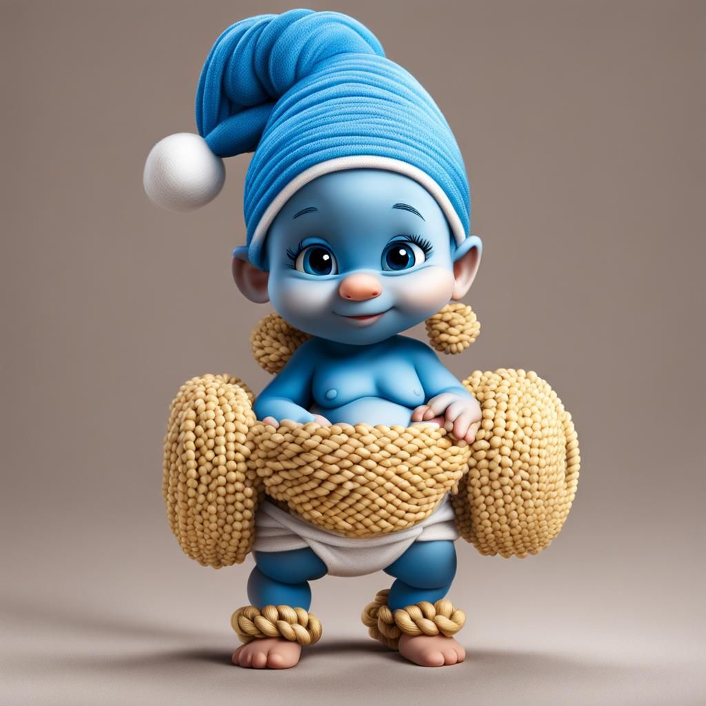 Baby Smurf with Cornrow Braids in Diaper