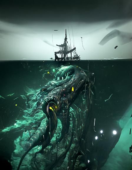 Giant Sea Monster Lurking Under Pirate Ship