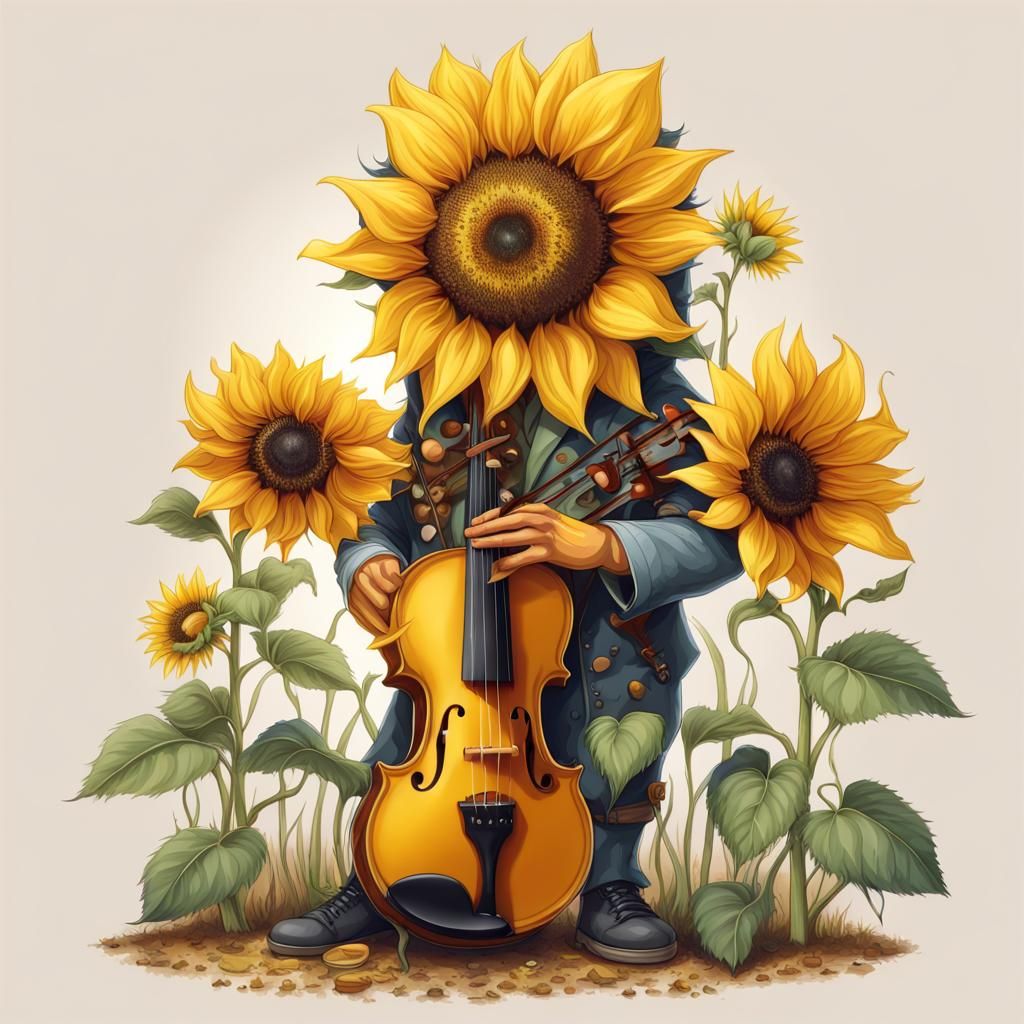 Sunflower Violinist in Detailed Fantasy Illustration