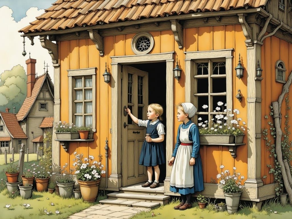 Welcoming Grandmother and Grandchildren Illustration