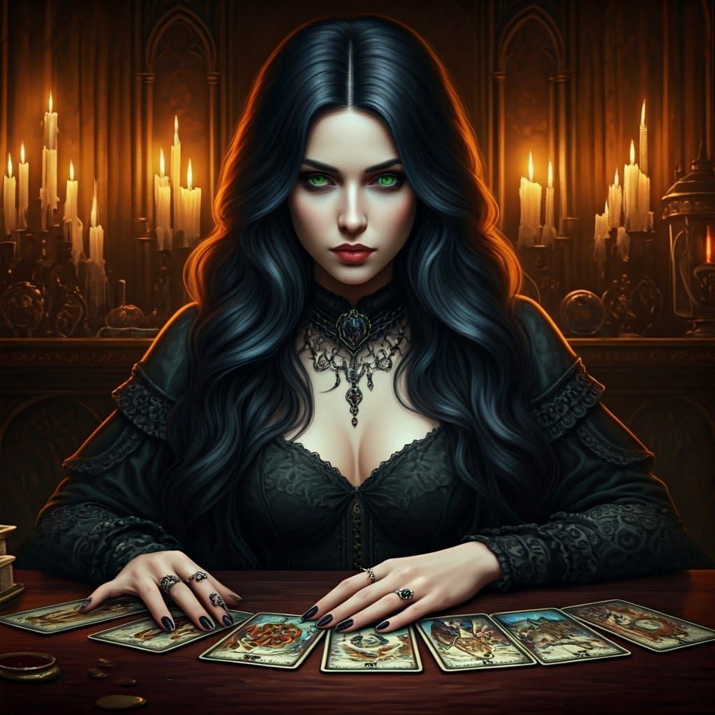Gothic Tarot Reader in Art Nouveau Style