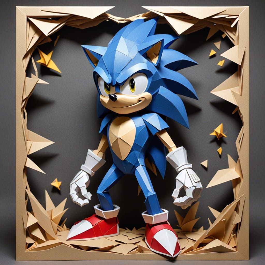 Sonic the Hedgehog Kirigami Paper Art Sculpture