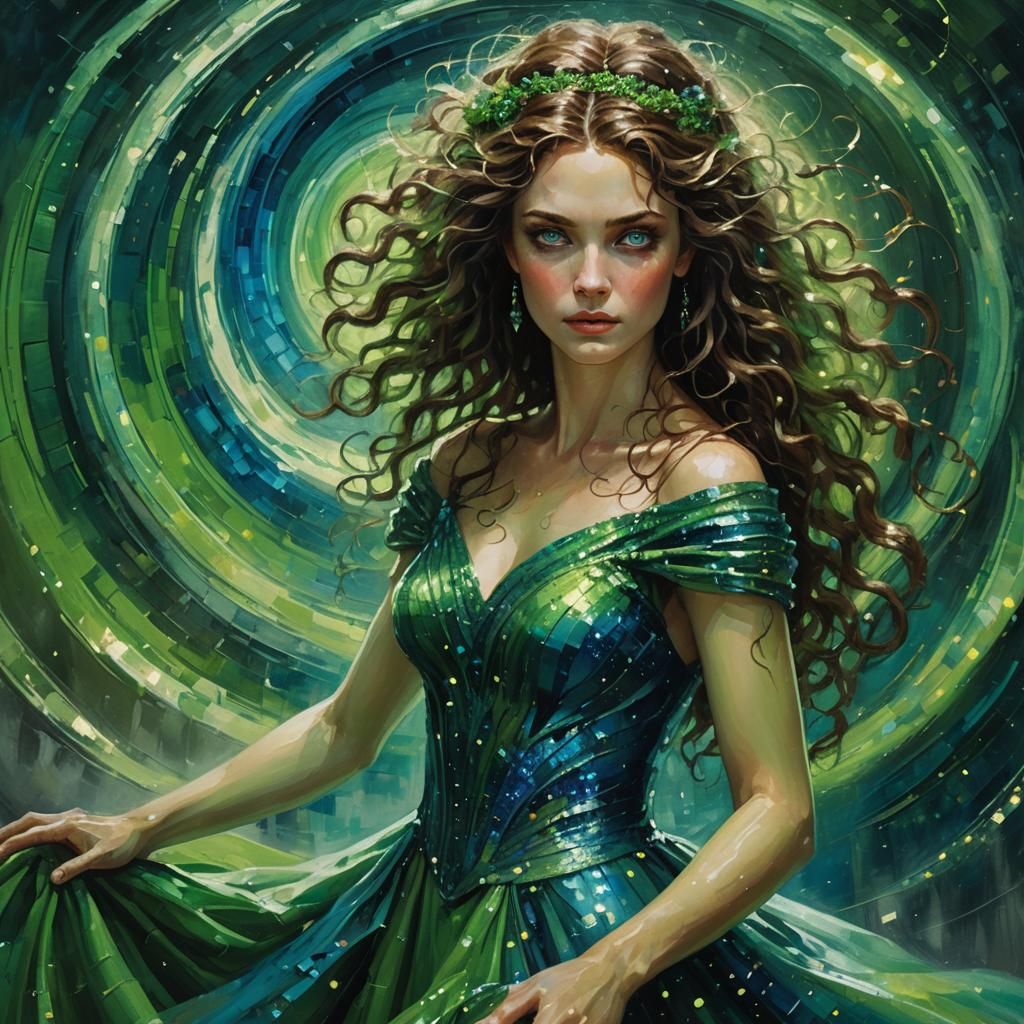 Mystical Goddess with Vortex in Impasto Oil Painting