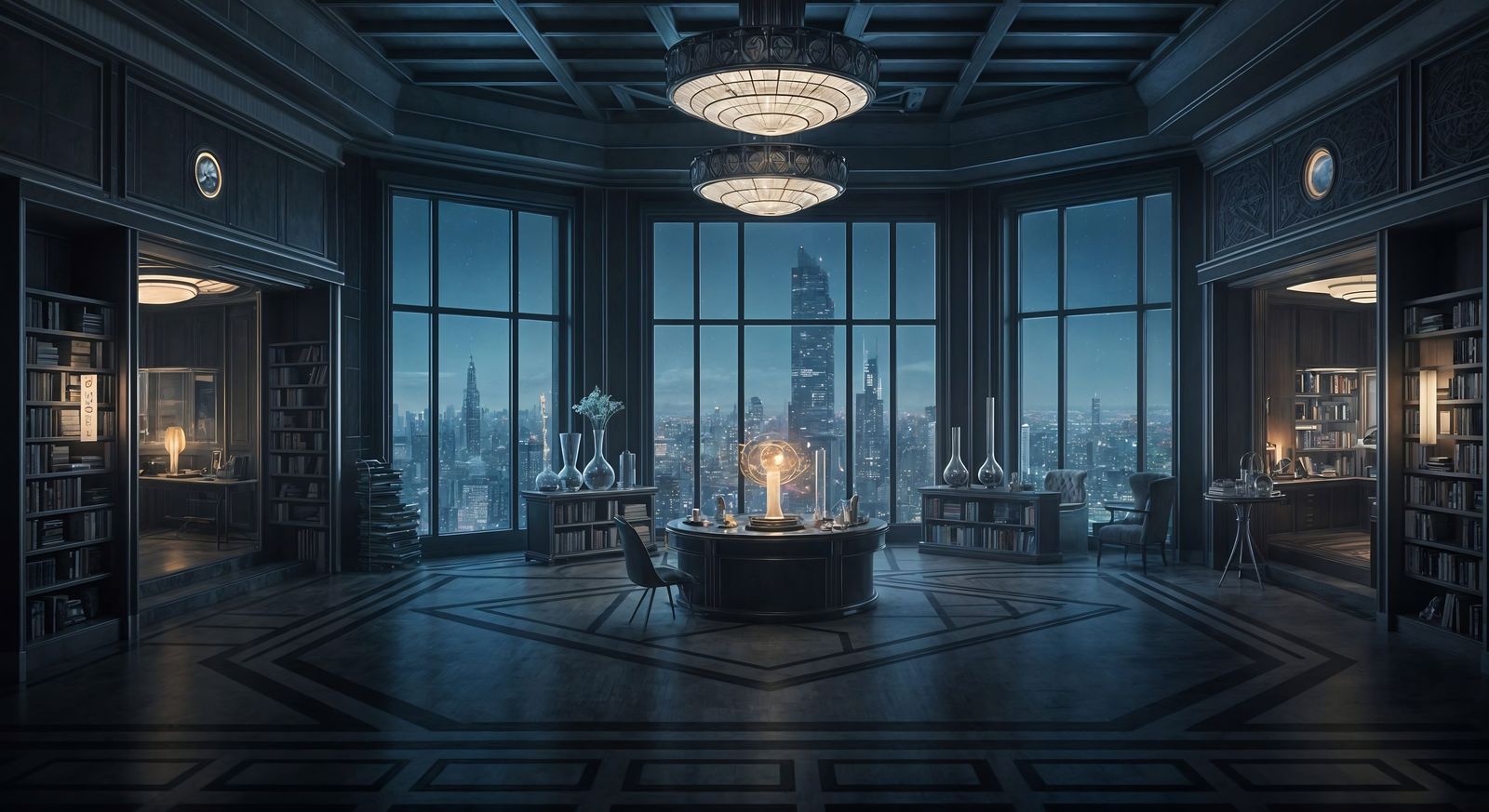 Art Deco Penthouse Lab in Futuristic City