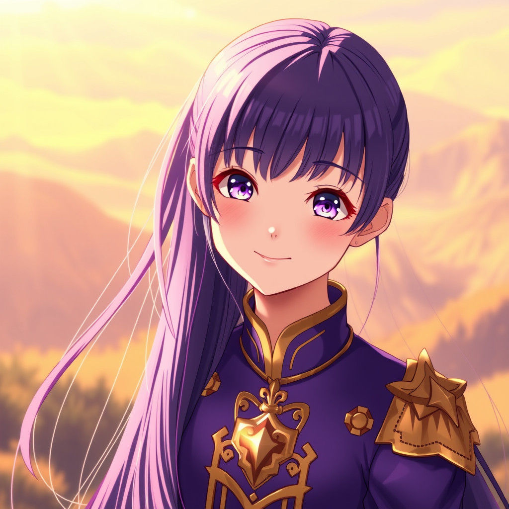 Girl in Purple and Gold Uniform: Anime Manga Art