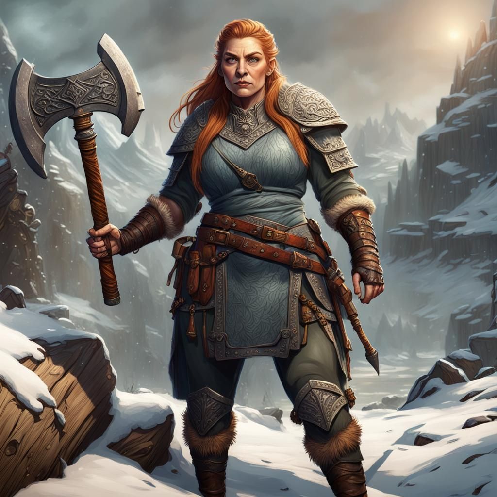 Dwarven Woman with Axe: Fantasy Concept Art