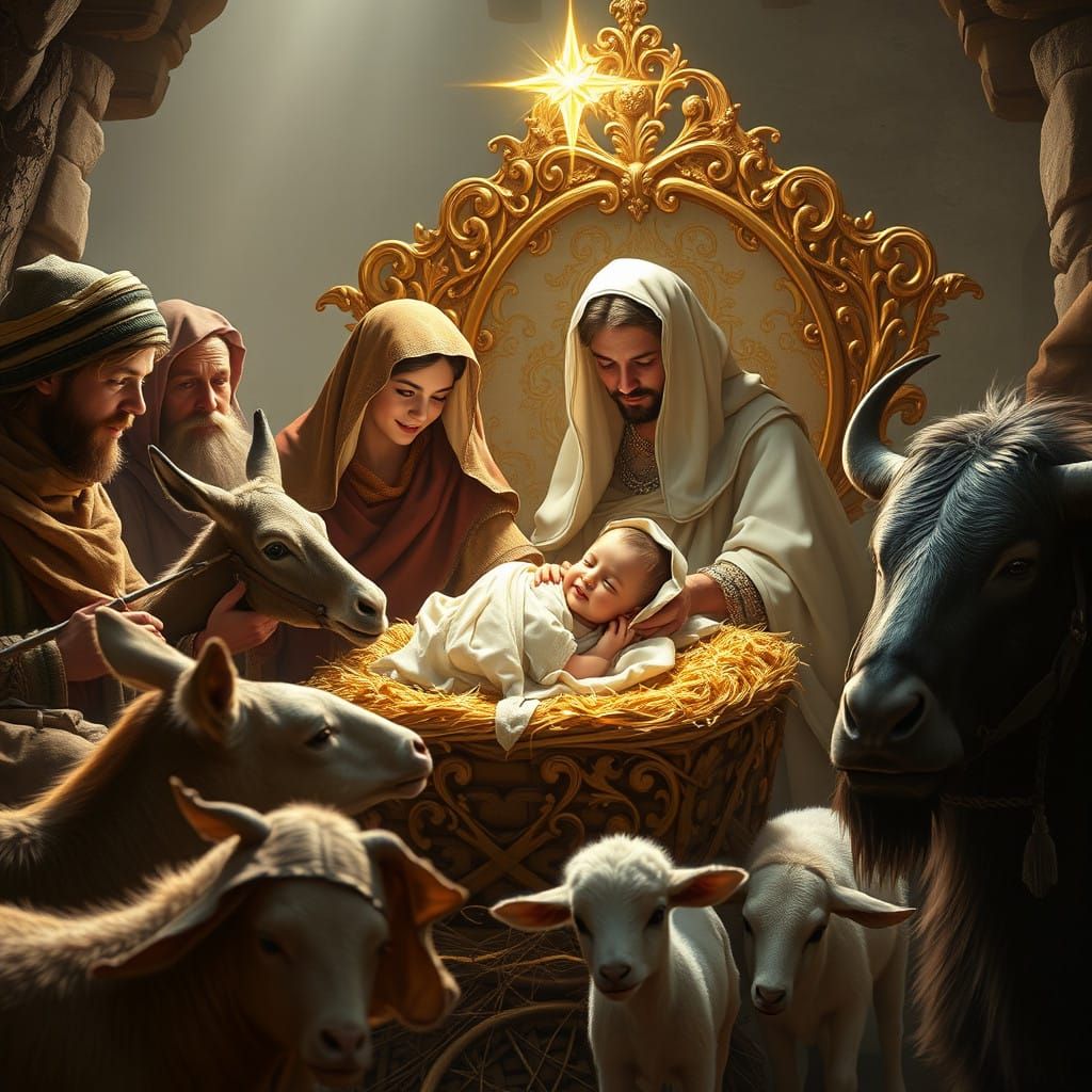 Golden Manger Scene: Christmas Wonderland