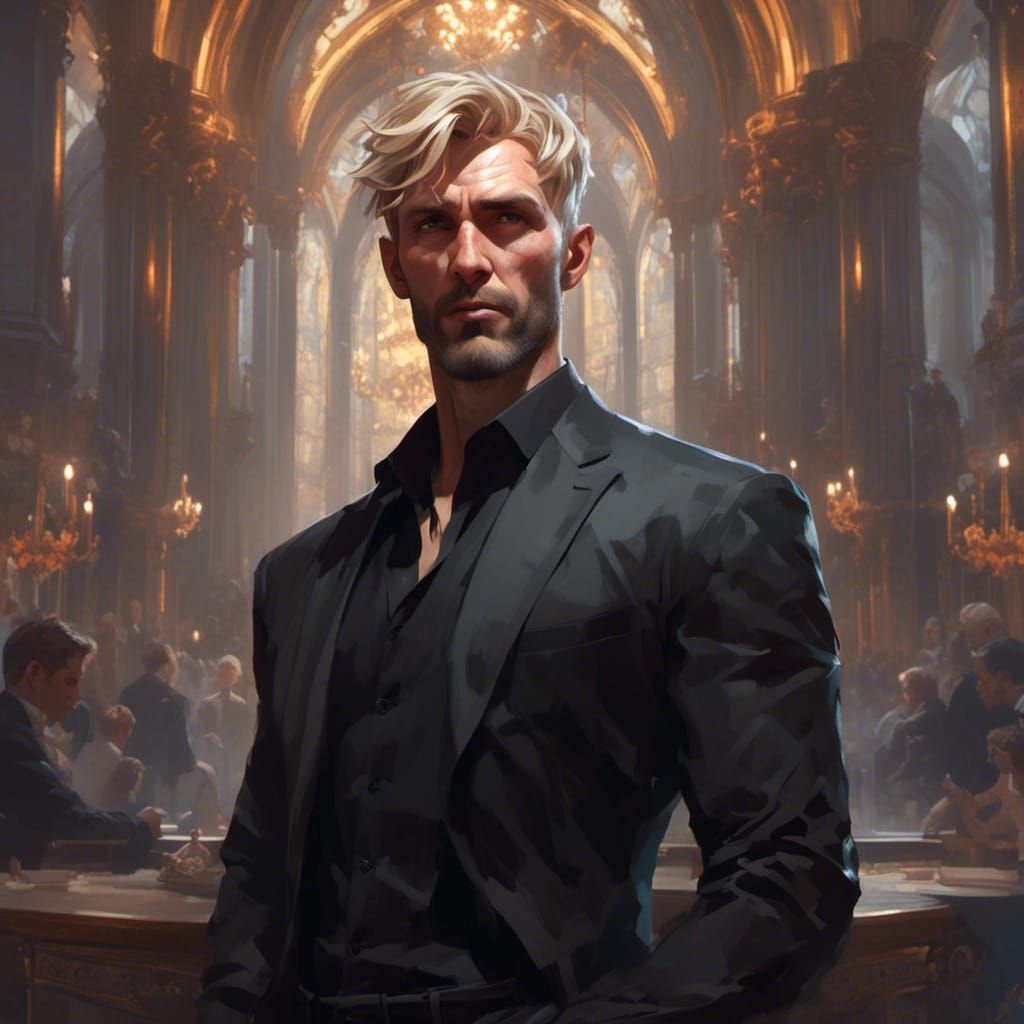 Confident Man in Black Shirt: Artstation Portrait