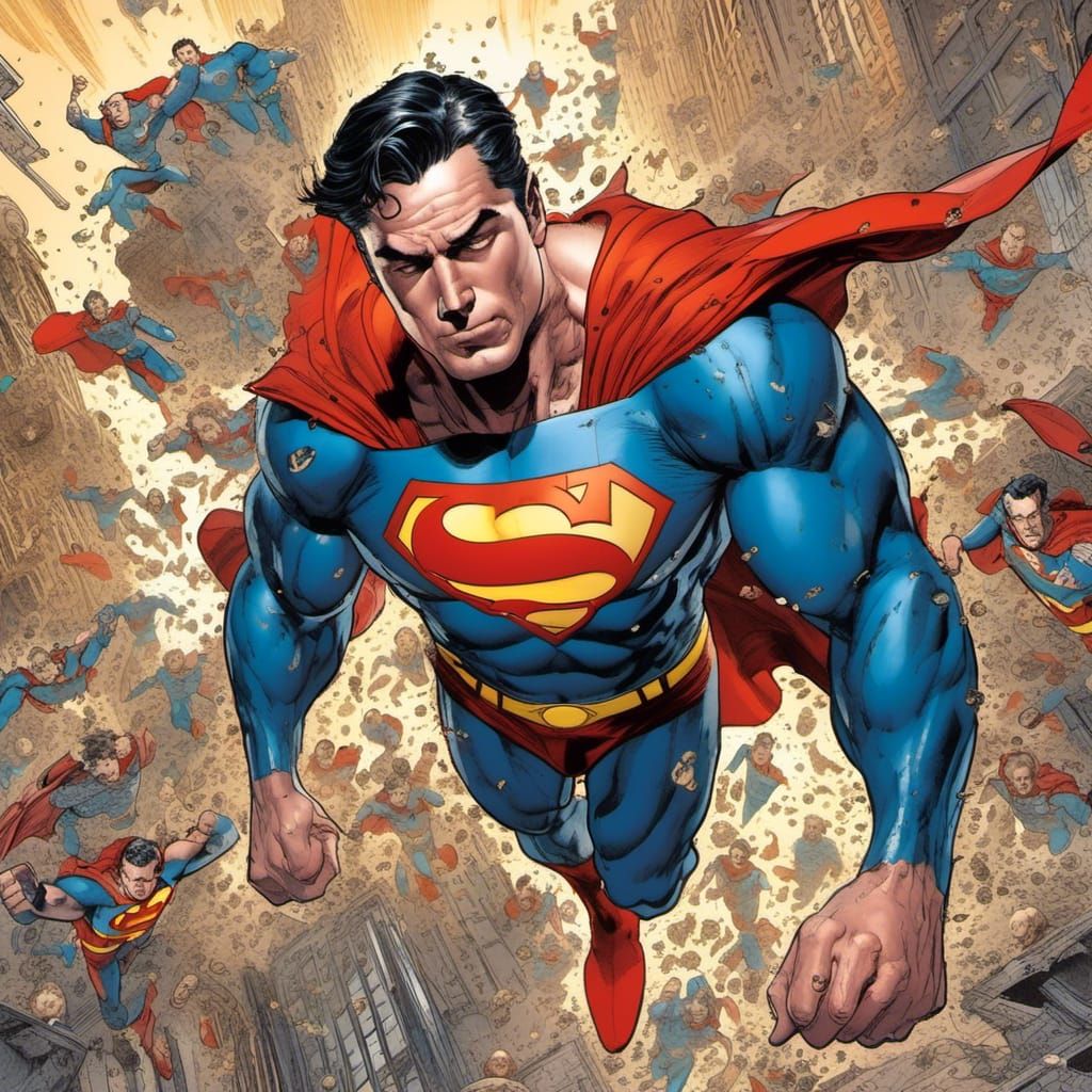Superman's Gouache Showdown with Braniac in Space