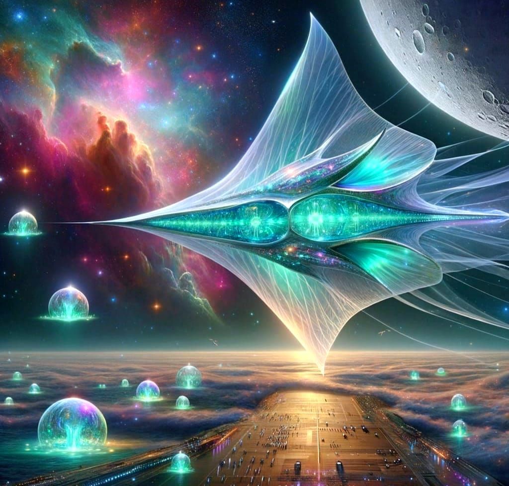 Luminescent Stingray Spaceship Journey to Earth