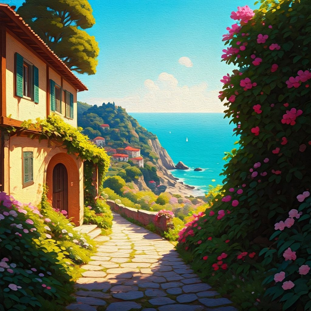 Idyllic Italianate Home Overlooking Turquoise Ocean as Water...