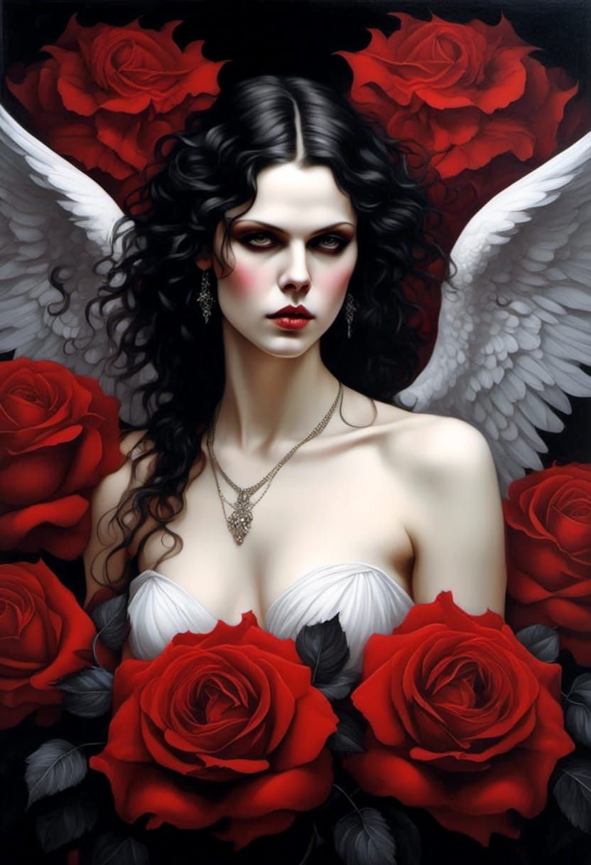 Crimson Angel in Acrylic Painting Style