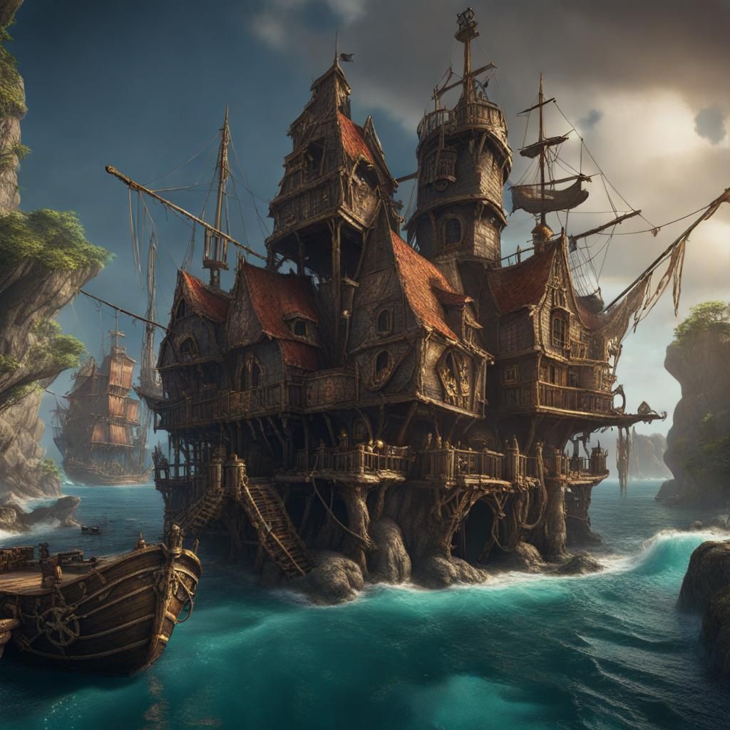 Fantastical Pirate Hideouts in Detailed Matte Painting