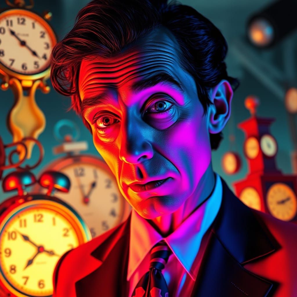 Surreal Man in Neon Suit, a Blended Art Style