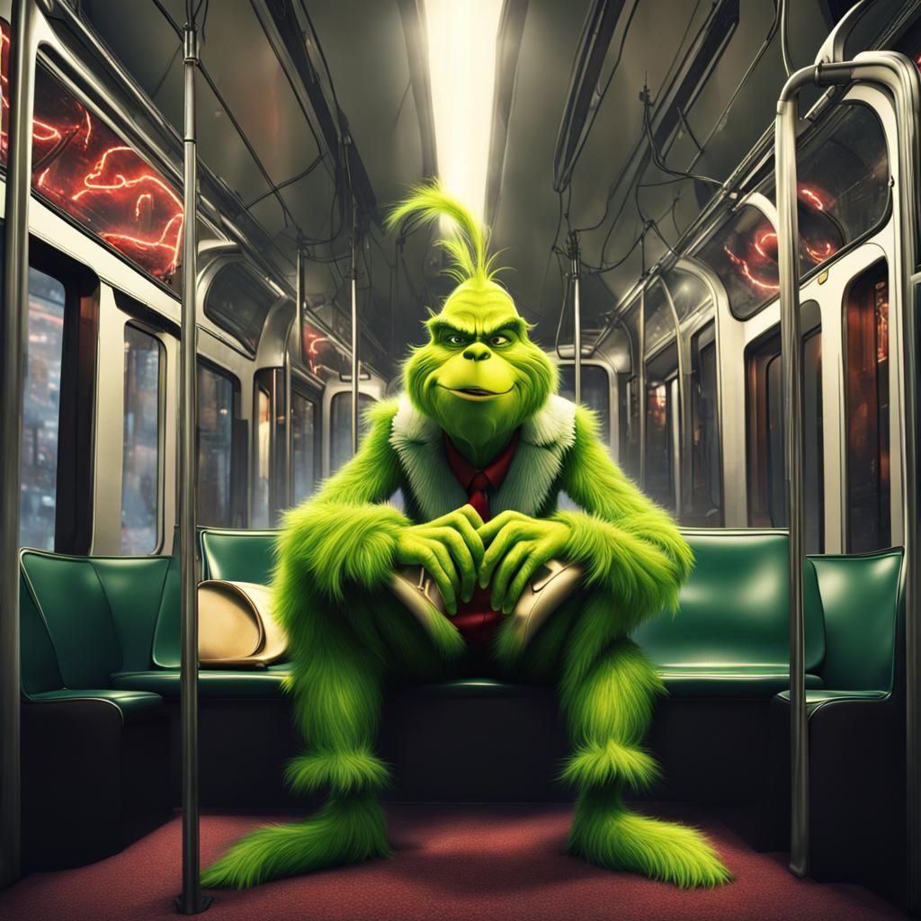 Relieved Grinch in Tram with Epic Lighting
