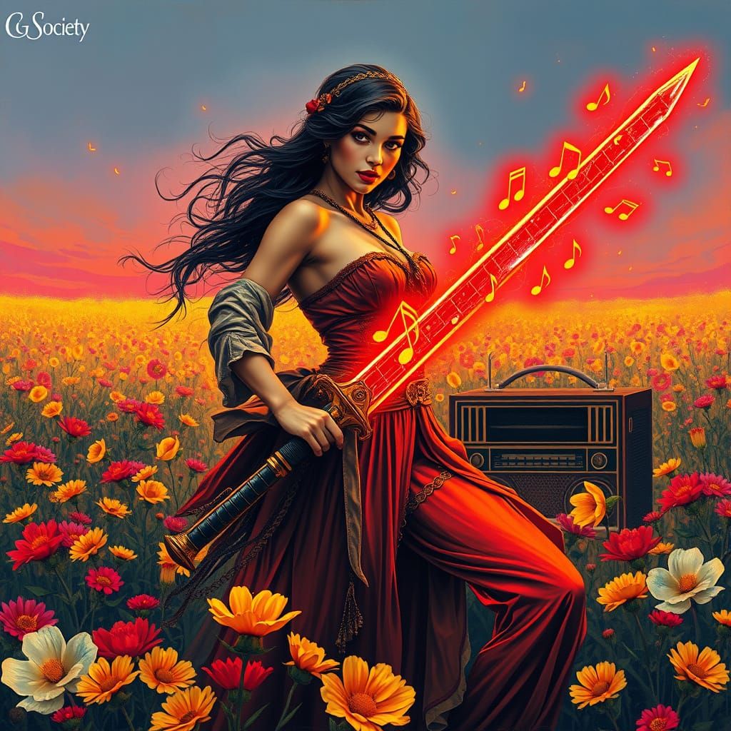 Surreal Hispanic Warrior Goddess of Music