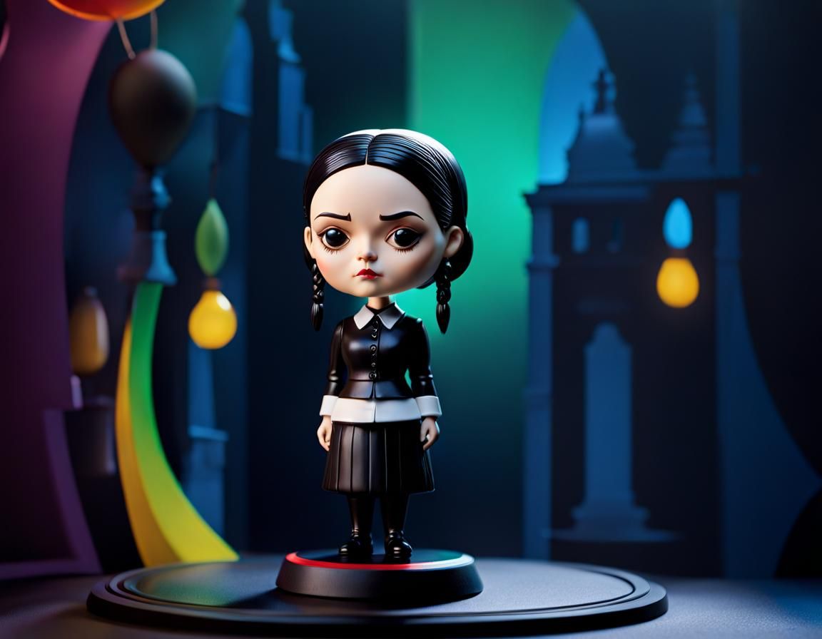 Wednesday Addams Bobblehead Toy on Dashboard