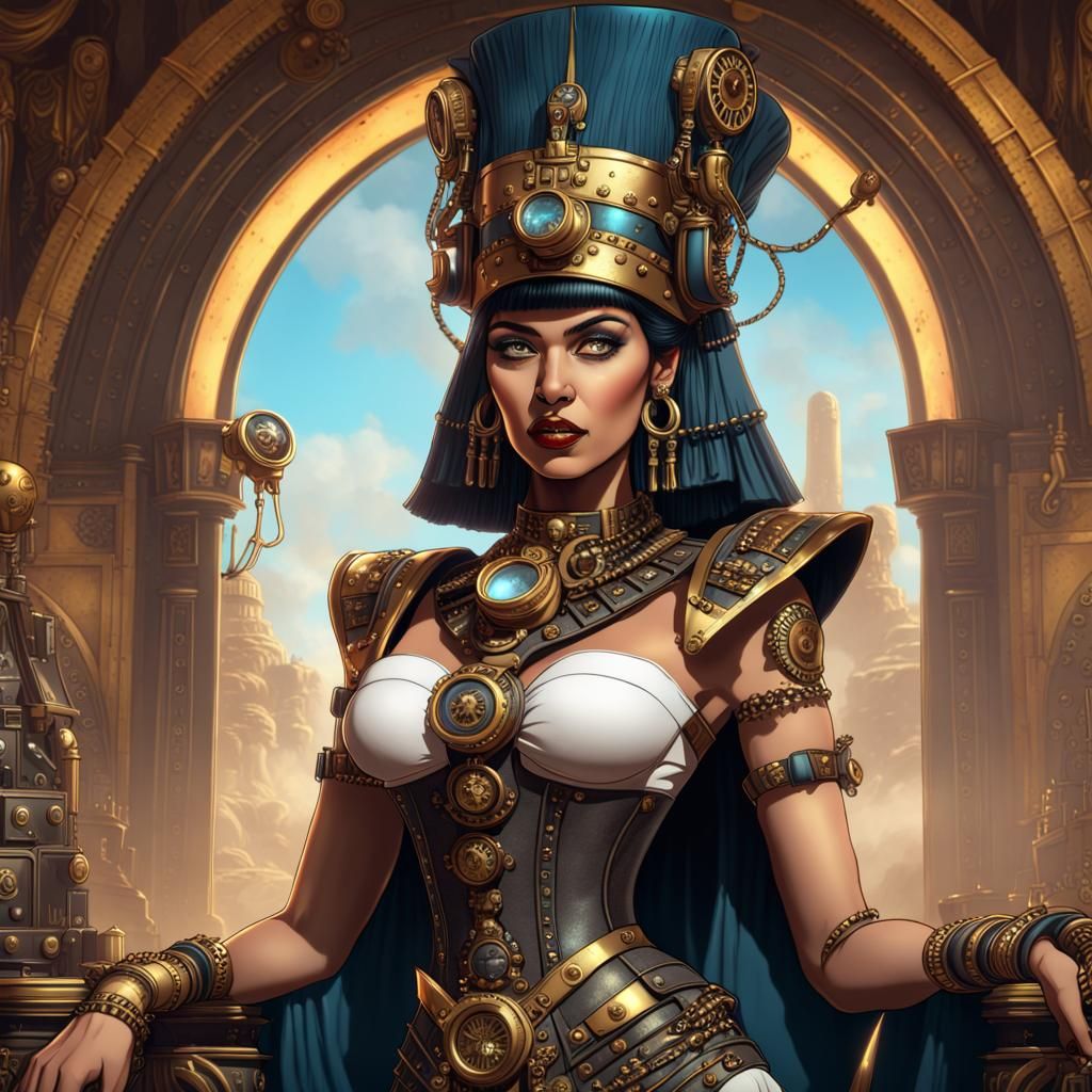 Cleopatra as Steampunk Queen in Heavy Metal Comic Style
