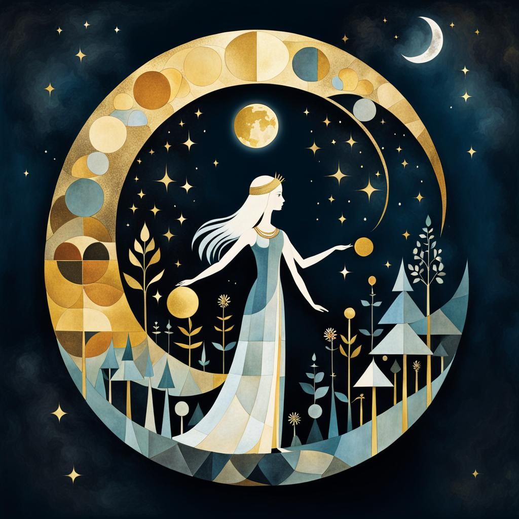Moon Goddess with Demeter Cult, Paul Klee Style