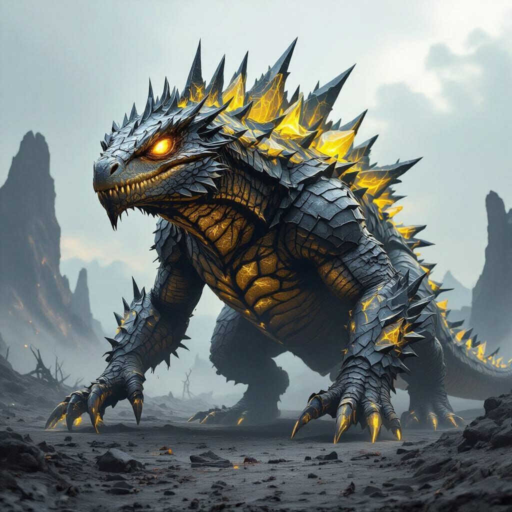 Massive Spiked Lizard with Acidic Growths and Claws