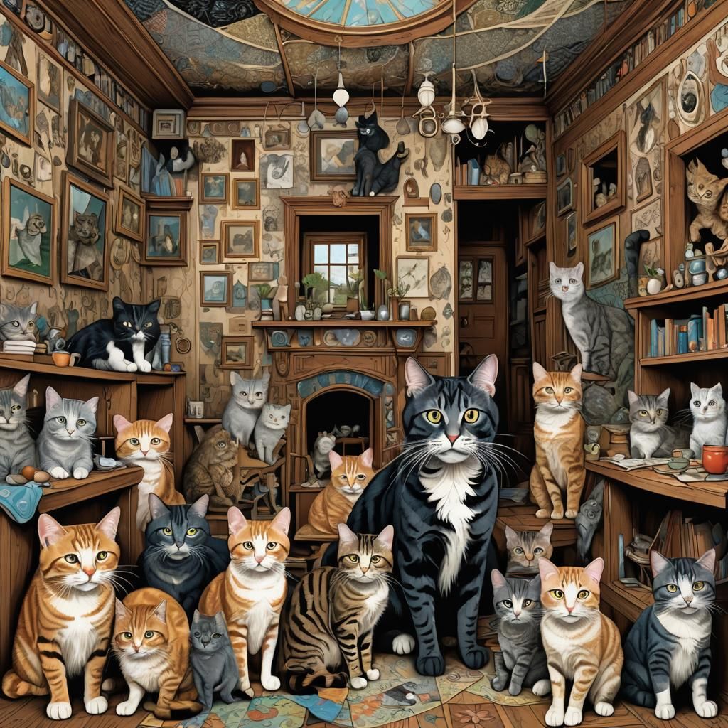 Cat Lady's Home: Abstract Fractal Zentangle Design