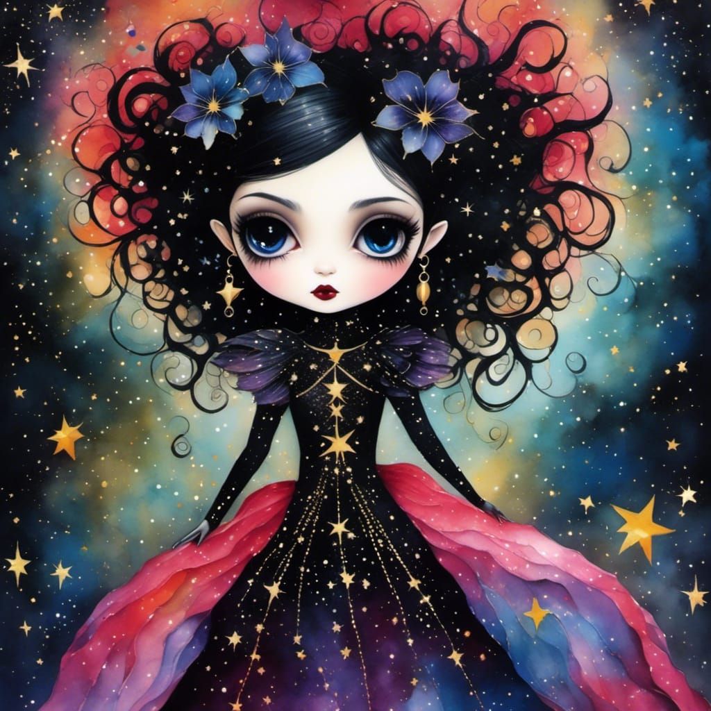 Chibi Goth Doll in Digital Art Style