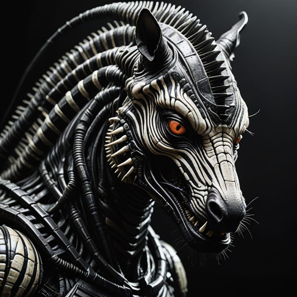 Ethereal Zebra Transformed in Bizarre Xenomorphic Scene