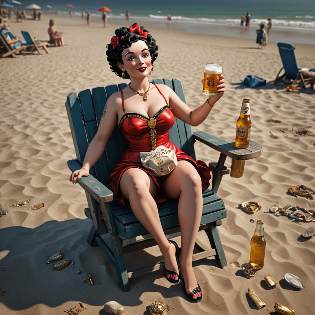 Betty Boop Relaxing on the Beach in 8k