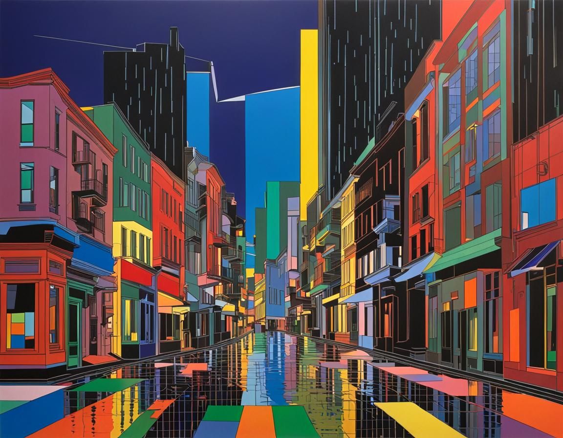 Minimalist Cityscape in Prismatic Colors