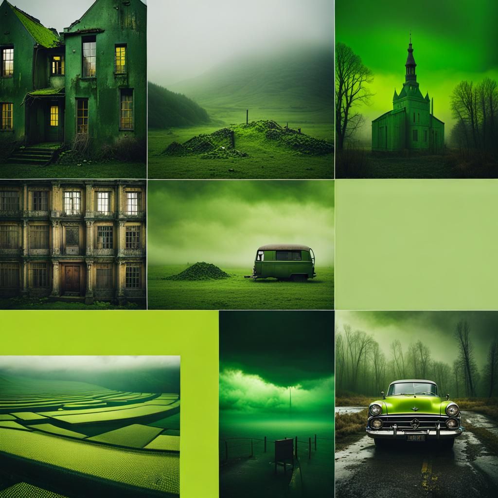 Post-Apocalyptic Vintage Moodboard in Green and Chartreuse