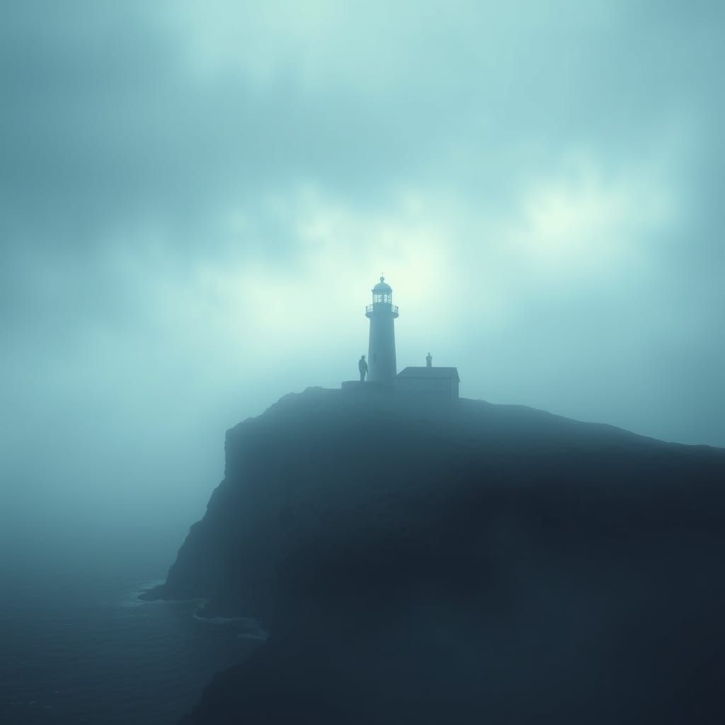 Film Noir Lighthouse on Misty Northumberland Island