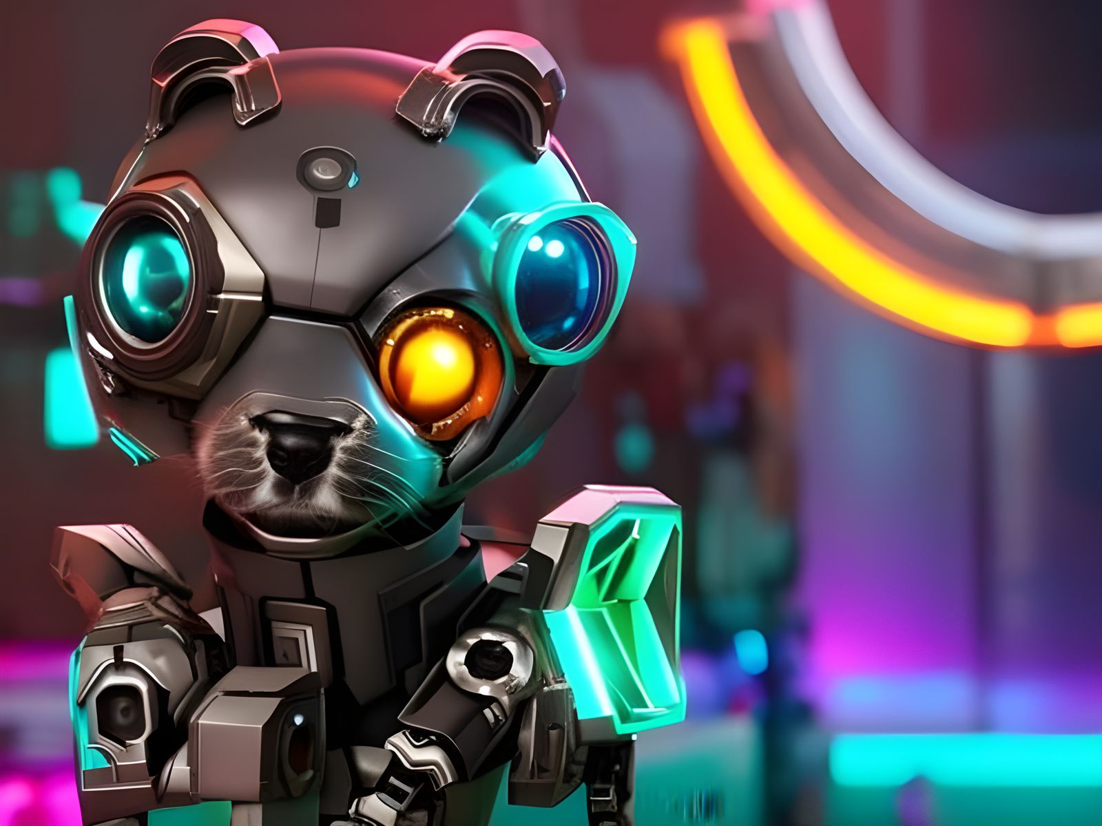 Cute Cyberpunk Robotic Puppy: Centered Composition