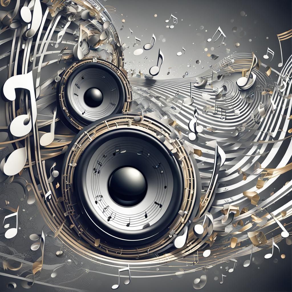Abstract Music Notes Emanating from Speaker