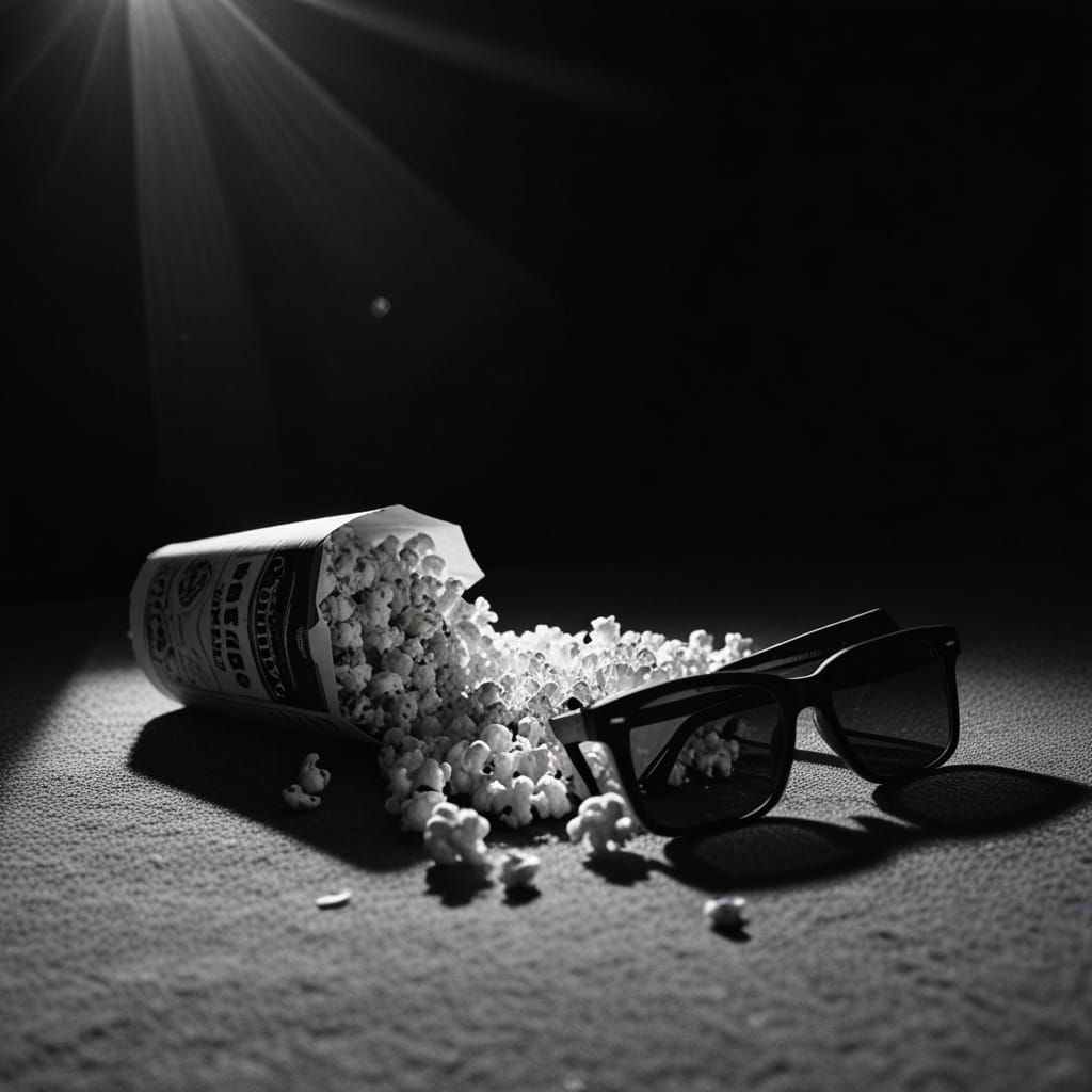 Film Noir Scene: Spilled Popcorn and Broken Glasses