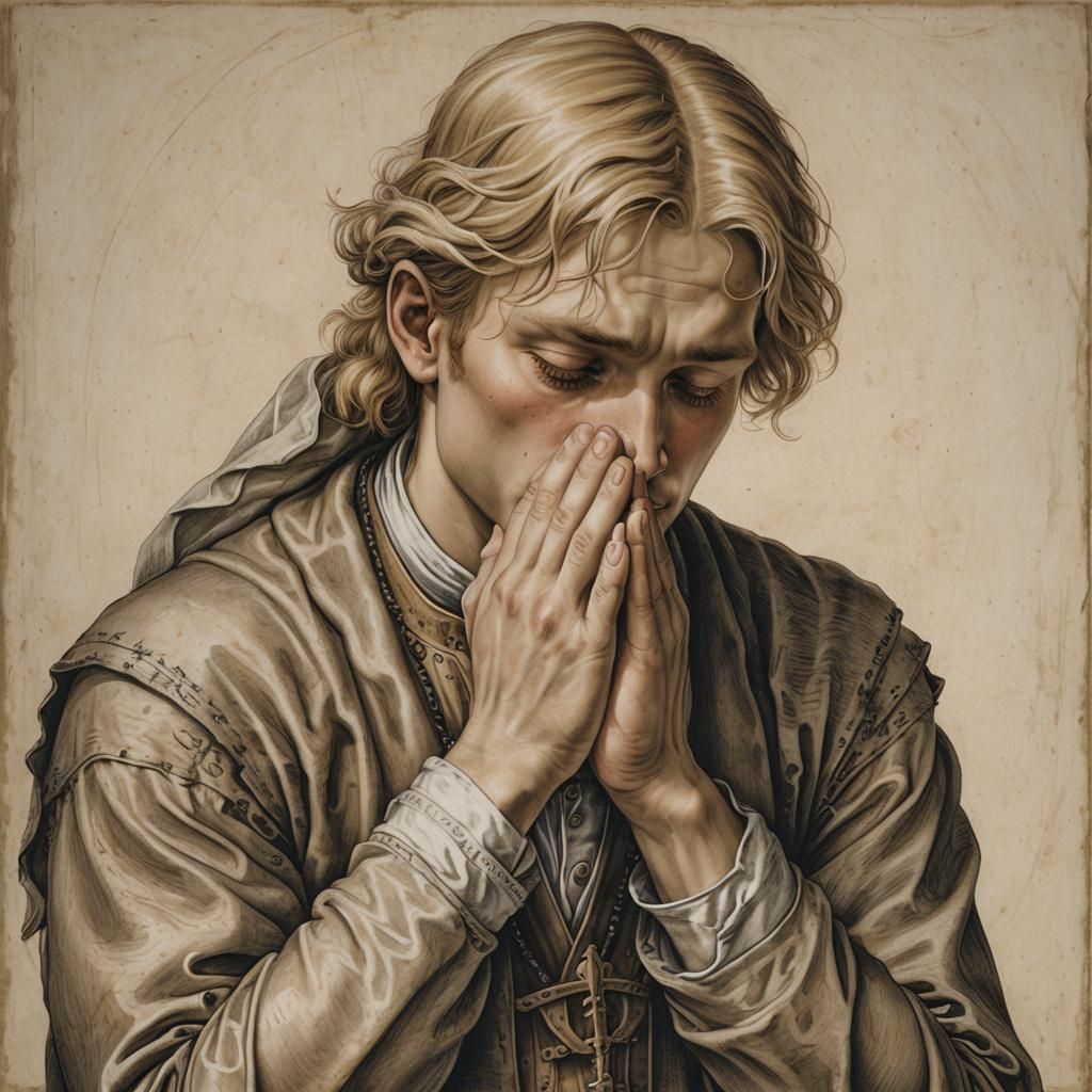 Photorealistic Man in Prayer, Inspired by Dürer