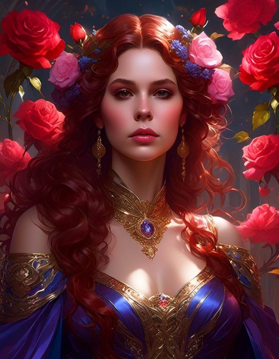 Beautiful Woman in Pre-Raphaelite Portrait with Gown