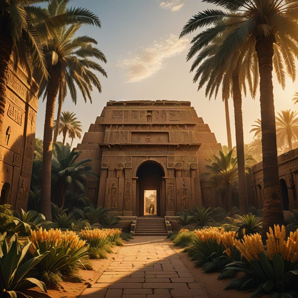 Ancient Egyptian Pharaoh Strolls Through Lush Garden