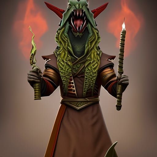 Sinister Lizard Cultist Chanting: Dark Fantasy Art