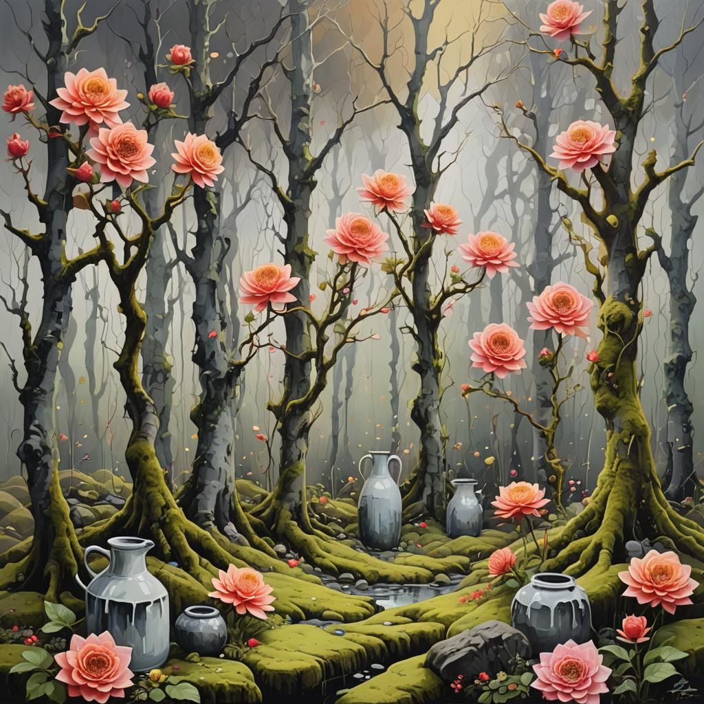 Abstract Art: Villages Buried in Gray Sand