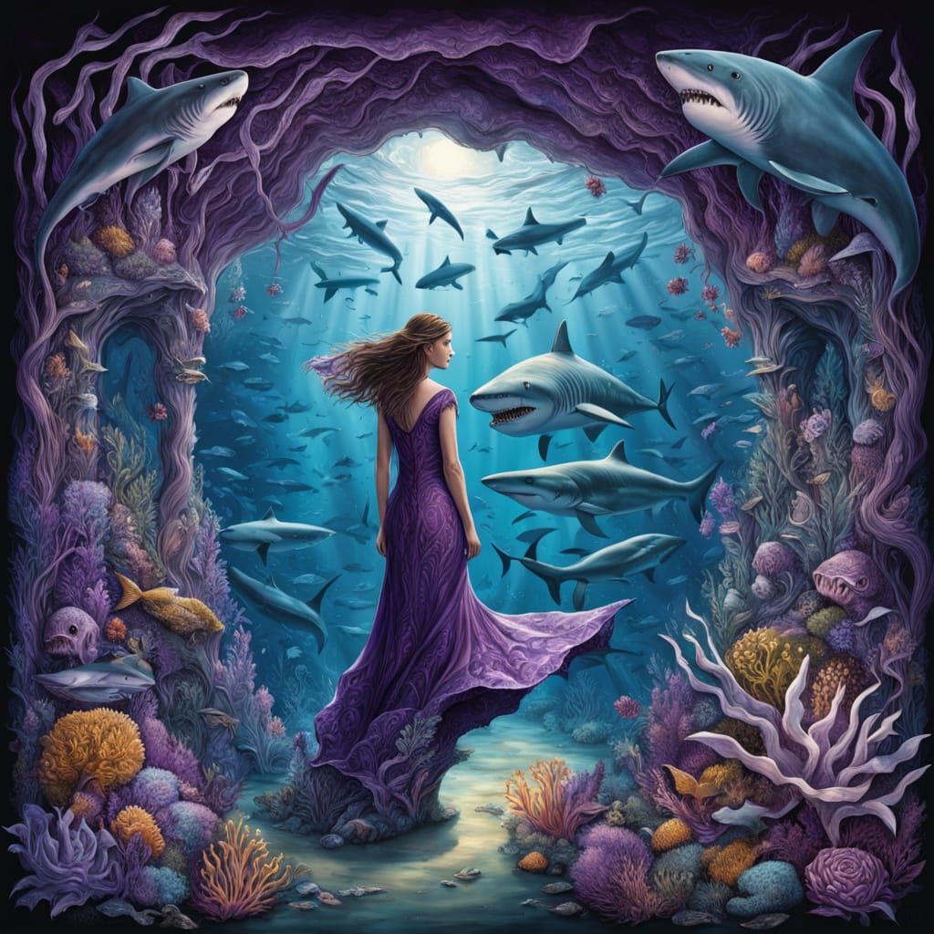 Surreal Botanical Art: Woman Escapes Shark-Infested Dreamsca...