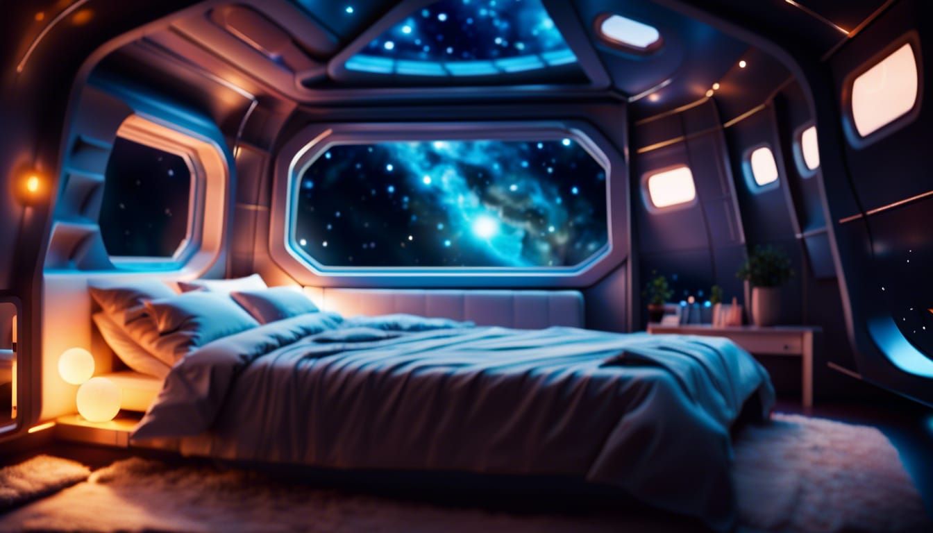 Cozy Spaceship Bedroom with Galaxy View